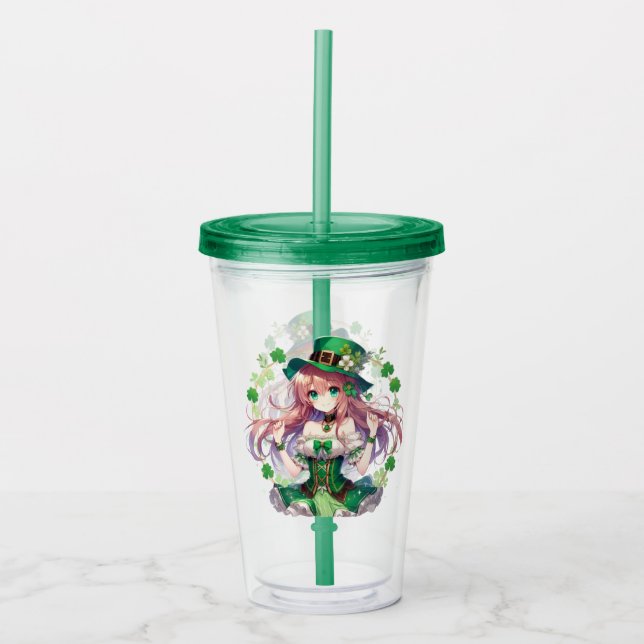 Verre En Acrylique Fille d'anime de la Saint Patrick's Day (Devant)
