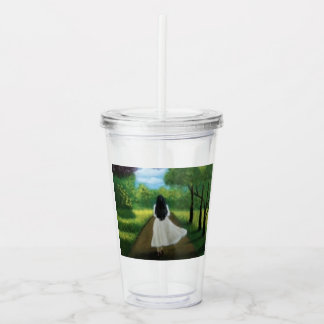 Verre En Acrylique Fille en robe blanche