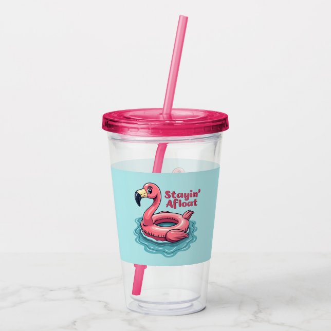 Verre En Acrylique Flamant rose rétro Flotte drôle été (Dos)