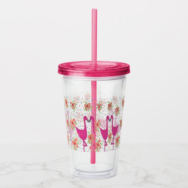 Verre En Acrylique Flamants roses de fête rose (Droite)