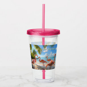 Verre En Acrylique Flamants roses roses Palmiers Ocean Beach