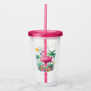 Verre En Acrylique Flamingo rose tropicale/Floride