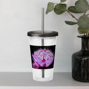 Verre En Acrylique Fleur d'Astrantia rose sur fond floral noir