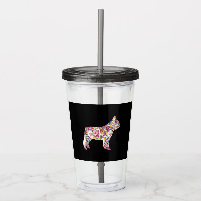 Verre En Acrylique Fleur Motif Français Bulldogs Français Lover Cadea (Devant)