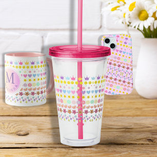 Verre En Acrylique Fleurs colorées Soleil & Coeurs Motif, Rose Floral