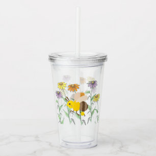 Verre En Acrylique Fleurs Cosmos De Printemps D'Abeille De Miel