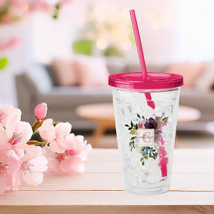 Verre En Acrylique Fleurs rose et violet personnalisées