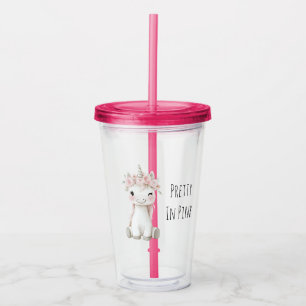 Verre En Acrylique Fleurs roses de licorne