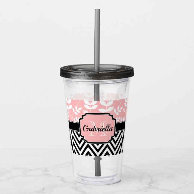 Verre En Acrylique Floral et Motif Chevron (Devant)