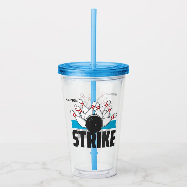 Verre En Acrylique Frappe Bowling Nom Personnalisé (Devant)