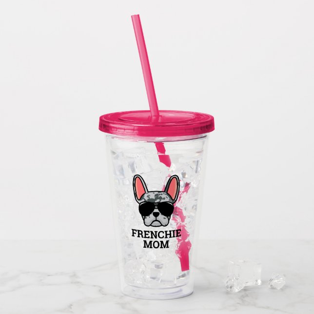 Verre En Acrylique Frenchie Chien Maman Bleu Merle Chien Français (Devant glace)