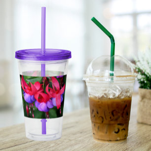 Verre En Acrylique Fuchsia violette avec sépales roses Floral