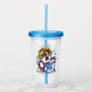 Verre En Acrylique Funky Rockstar Cat - Musique Cool Lover Kitty