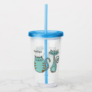 Verre En Acrylique Funny Cats nom personnalisé tumblings