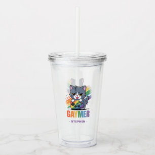 Verre En Acrylique Gaymer - Rainbow Gaming Cat avec console LGBTQ 2