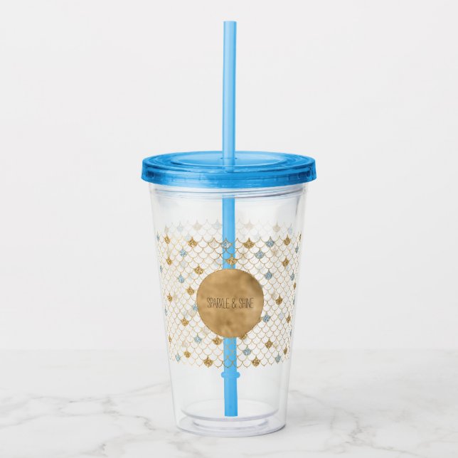 Verre En Acrylique Glitzy Mermaid Blue Gold Sparkle (Devant)