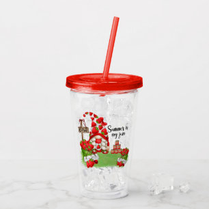 Verre En Acrylique Gnome mignonne aux fraises d'été