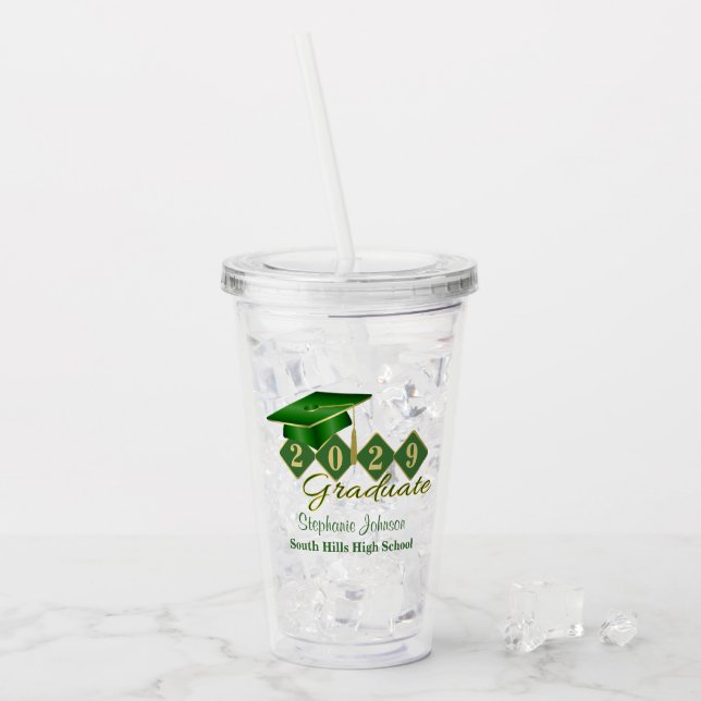 Verre En Acrylique Graduation Party Green Gold Personnalisé (Devant glace)