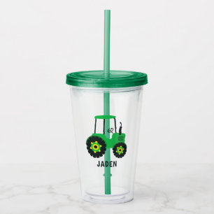 Verre En Acrylique Green Tractor Kids Personnalisé Farm Barnyard