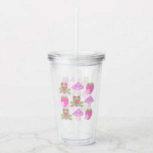 Verre En Acrylique Grenouille Kawaii, champignon et fraise