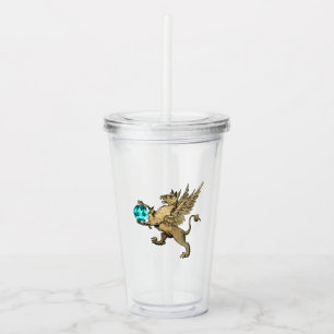 Verre En Acrylique Griffon héraldique turquoise et or et Gem aquatiqu