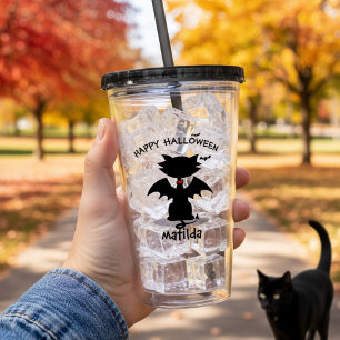 Verre En Acrylique Halloween Cute Black Chat Bat Ailes Tumbler Acryli