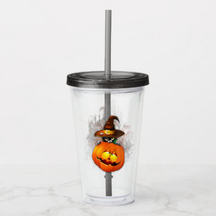 Verre En Acrylique Halloween Cute Kitty Witch et ami Citrouille