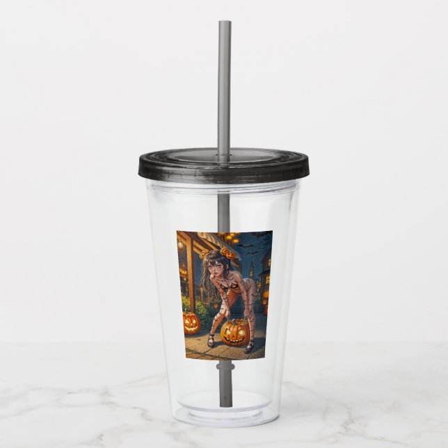 Verre En Acrylique Halloween Monster Jack-o-Lantern & Bat Vixen Girl (Devant)