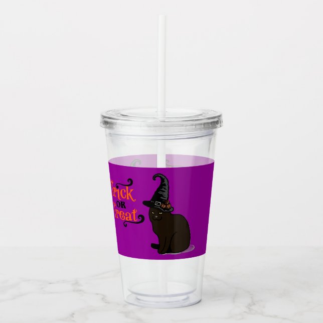 Verre En Acrylique Halloween Whimsical mignonne sorcière chat pourpre (Devant)