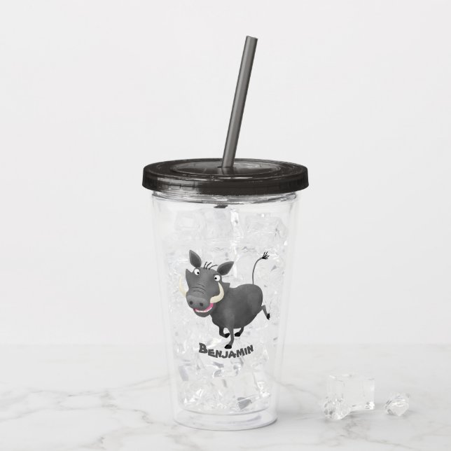 Verre En Acrylique Illustration amusante d'un cochon de phacochère af (Dos glace)