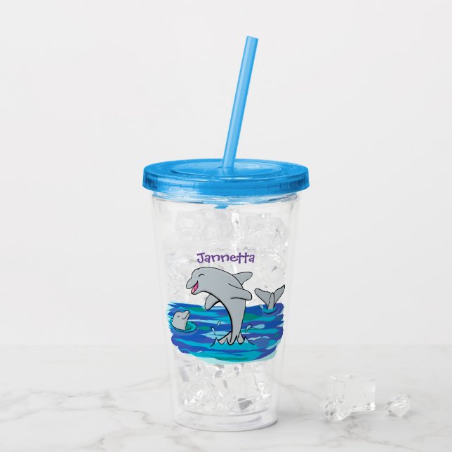 Verre En Acrylique Illustration de dauphins heureux adorables (Dos glace)