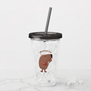 Verre En Acrylique Illustration de dessin animé de capybara ukulele