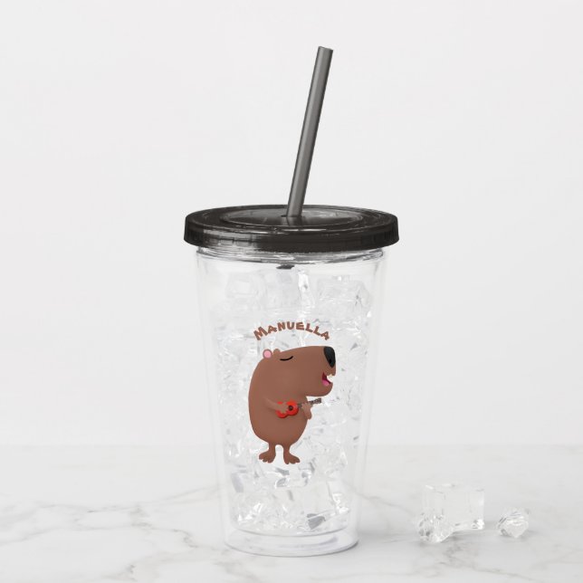 Verre En Acrylique Illustration de dessin animé de capybara ukulele (Dos glace)