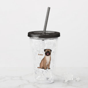 Verre En Acrylique Illustration de dessin animé de chien pug heureux