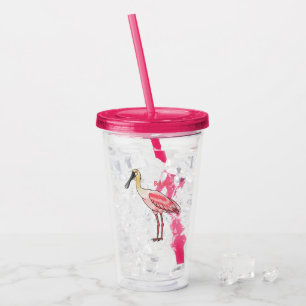 Verre En Acrylique Illustration de dessin animé d'oiseau spatule rosé