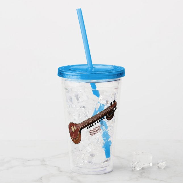 Verre En Acrylique Illustration de dessin de Sitar (Devant glace)