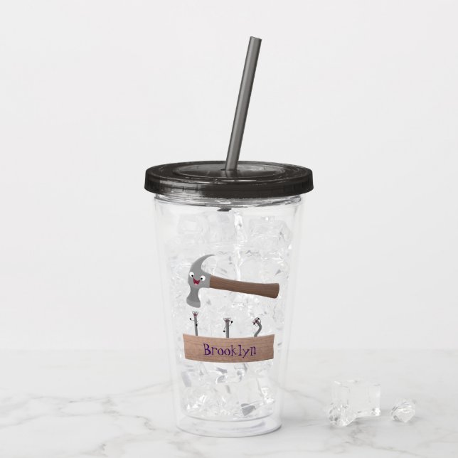 Verre En Acrylique Illustration de dessin mignon, marteau et ongles (Dos glace)