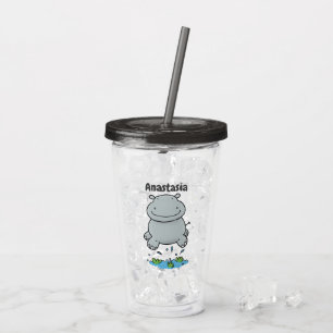 Verre En Acrylique Illustration de saut en hippo mignon