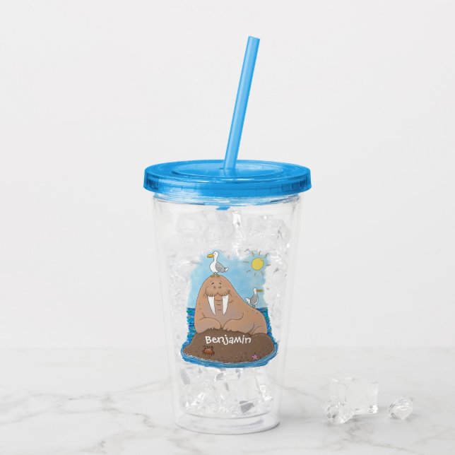 Verre En Acrylique Illustration drôle de morse joyeux (Dos glace)