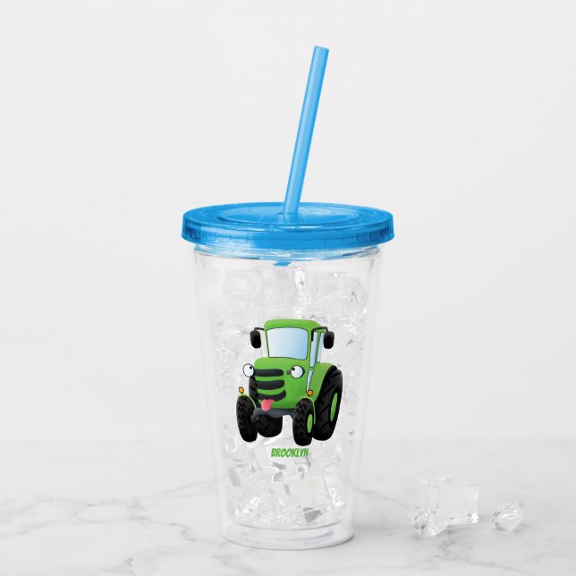 Verre En Acrylique Illustration du joli joyeux tracteur agricole vert (Dos glace)