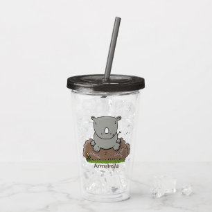 Verre En Acrylique Illustration d'un petit rhinocéros
