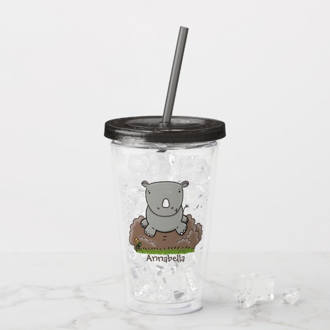 Verre En Acrylique Illustration d'un petit rhinocéros (Dos glace)