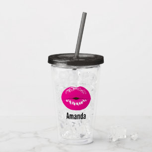 Verre En Acrylique Illustration Glamour de Lèvres Rose Chaud