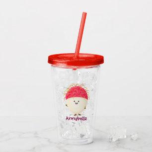Verre En Acrylique Illustration mignon du ramboutan rose