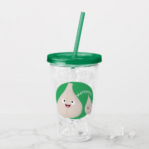 Verre En Acrylique Illustration végétale de caricature à l'ail mignon