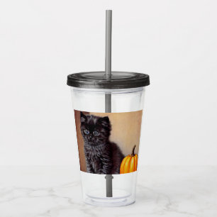Verre En Acrylique Illustration vintage Halloween Black Kitten
