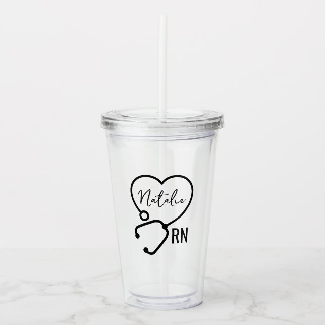 Verre En Acrylique Infirmière personnalisée minimale Nom Stethoscope  (Devant)
