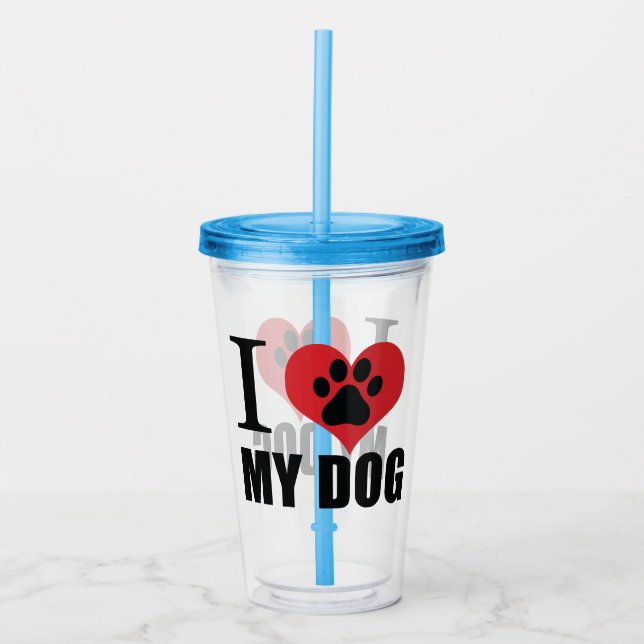 Verre En Acrylique J'aime mon chien jeter l'oreiller (Devant)