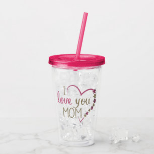 Verre En Acrylique Je t'aime Maman Parties scintillant Coeur