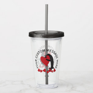 Verre En Acrylique Je T'Aime Plus ! Coeur rouge et pingouin